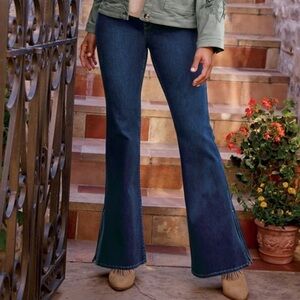 🆕Soft Surroundings High Rise Ultimate Denim Split Hem Pull-On Flare Jeans XL